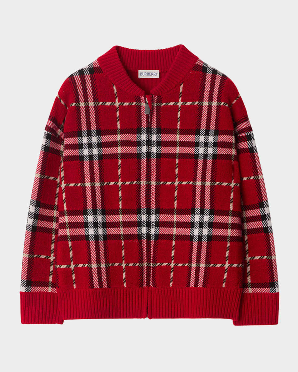 Kid's Duncan Check Cardigan Sweater, Size 3-14